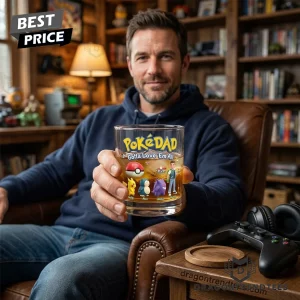 Personalized PokeDad Father’s Day Gift Custom Kids Names Gamer Dad Whiskey Glass