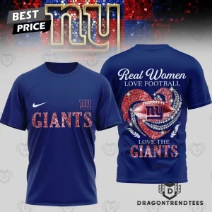 New York Giants Real Women Love Football White Glitter Graphic 3D T-Shirt