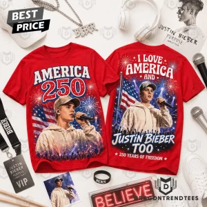 Justin Bieber I Love America And 250 Years Of Freedom Patriotic Red Graphic T-Shirt