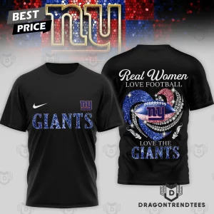 New York Giants Real Women Love Football White Glitter Graphic 3D T-Shirt