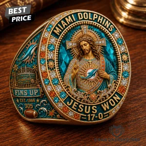 Miami Dolphins Jesus Won 17-0 Fins Up Commemorative Gold Plated Championship Ring