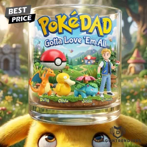 Personalized PokeDad Father's Day Gift Custom Kids Names Gamer Dad Whiskey Glass