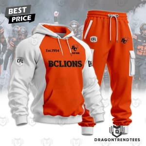 Personalized BC Lions CFL Est 1954 Custom Name Orange and White 3D Hoodie Set