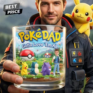 Personalized PokeDad Father's Day Gift Custom Kids Names Gamer Dad Whiskey Glass