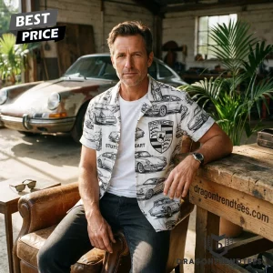 Porsche Vintage Stuttgart Heritage 911 Classic Car Retro Graphic Hawaiian Shirt
