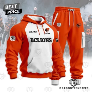 Personalized BC Lions CFL Est 1954 Custom Name Orange and White 3D Hoodie Set