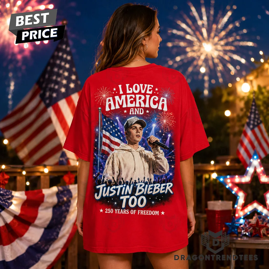 Justin Bieber I Love America And 250 Years Of Freedom Patriotic Red Graphic T-Shirt Justin Bieber I Love America And 250 Years Of Freedom Patriotic Red Graphic T-Shirt