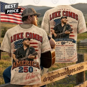 Luke Combs America 250 Years of Freedom Patriotic Country Music Vintage All Over Print 3D T-Shirt