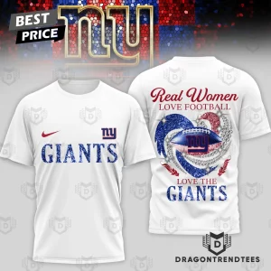 New York Giants Real Women Love Football White Glitter Graphic 3D T-Shirt