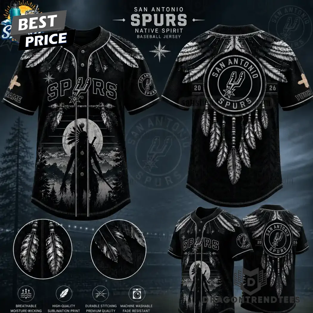 San Antonio Spurs Native American Spirit Heritage Limited Edition Black Baseball Jersey San Antonio Spurs Native American Spirit Heritage Limited Edition Black Baseball Jersey