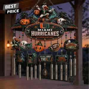 Miami Hurricanes NCAA Halloween Spooky Game Night Premium Decorative Outdoor Metal Wind Chime