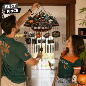 Miami Hurricanes NCAA Halloween Spooky Game Night Premium Decorative Outdoor Metal Wind Chime