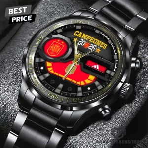 Spain National Football Team Campeones 2026 World Cup Champions Commemorative Black Stainless Steel Watch