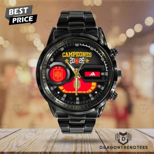 Spain National Football Team Campeones 2026 World Cup Champions Commemorative Black Stainless Steel Watch