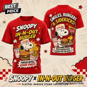 Peanuts Snoopy x In-N-Out Burger Retro Red Cartoon Woodstock 3D All Over Print Graphic T-Shirt