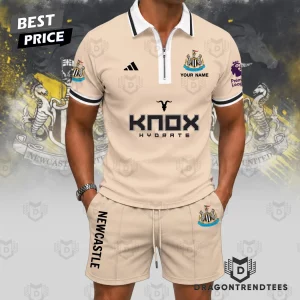 Newcastle United FC Personalized Name Men's Black Sportswear Quarter Zip Polo and Shorts Set