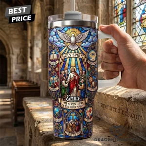 Seven Gifts of the Holy Spirit Stained Glass Personalized Christian Gift 40oz Tumbler with Handle