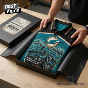 Miami Dolphins Harley Davidson Motorcycle Premium 3D Embossed Polo Shirt