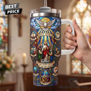 Seven Gifts of the Holy Spirit Stained Glass Personalized Christian Gift 40oz Tumbler with Handle