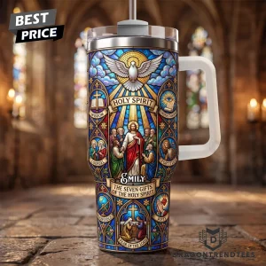 Seven Gifts of the Holy Spirit Stained Glass Personalized Christian Gift 40oz Tumbler with Handle