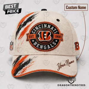 Cincinnati Bengals Personalized Name Est 1968 Vintage Cream Custom Baseball Cap
