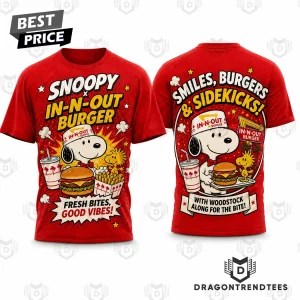 Peanuts Snoopy x In-N-Out Burger Retro Red Cartoon Woodstock 3D All Over Print Graphic T-Shirt