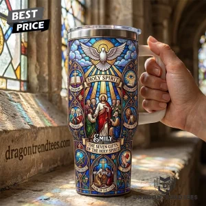 Seven Gifts of the Holy Spirit Stained Glass Personalized Christian Gift 40oz Tumbler with Handle