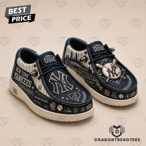New York Yankees Custom Pinstripe Navy Blue Lightweight Canvas Slip-On Loafer Shoes