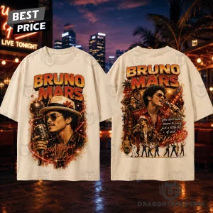 Bruno Mars Vintage 90s Bootleg Graphic Double Sided Concert T-Shirt
