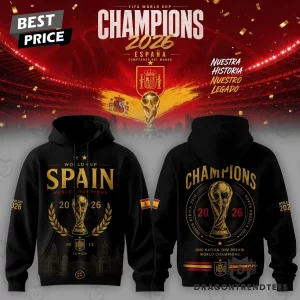 Spain 2026 World Cup Champions Commemorative Gold Trophy Graphic Pullover Hoodie