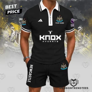 Newcastle United FC Personalized Name Men's Black Sportswear Quarter Zip Polo and Shorts Set