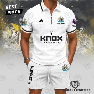 Newcastle United FC Personalized Name Men's Black Sportswear Quarter Zip Polo and Shorts Set