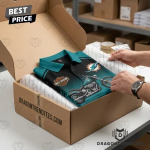Miami Dolphins Harley Davidson Motorcycle Premium 3D Embossed Polo Shirt
