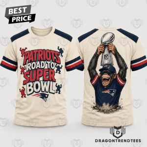 New England Patriots Road To Super Bowl Funny Monkey Trophy Retro Graphic T-Shirt