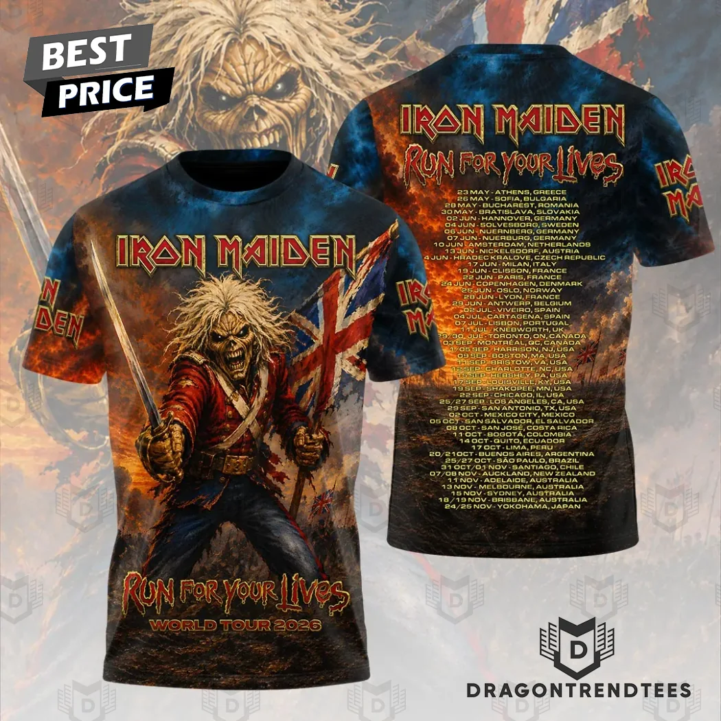 Iron Maiden Run For Your Lives World Tour 2026 Eddie Trooper 3D All Over Print T-Shirt Iron Maiden Run For Your Lives World Tour 2026 Eddie Trooper 3D All Over Print T-Shirt