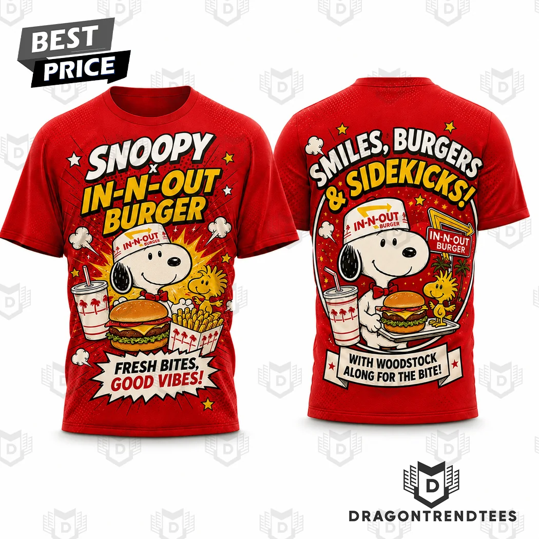 Peanuts Snoopy x In-N-Out Burger Retro Red Cartoon Woodstock 3D All Over Print Graphic T-Shirt Peanuts Snoopy x In-N-Out Burger Retro Red Cartoon Woodstock 3D All Over Print Graphic T-Shirt