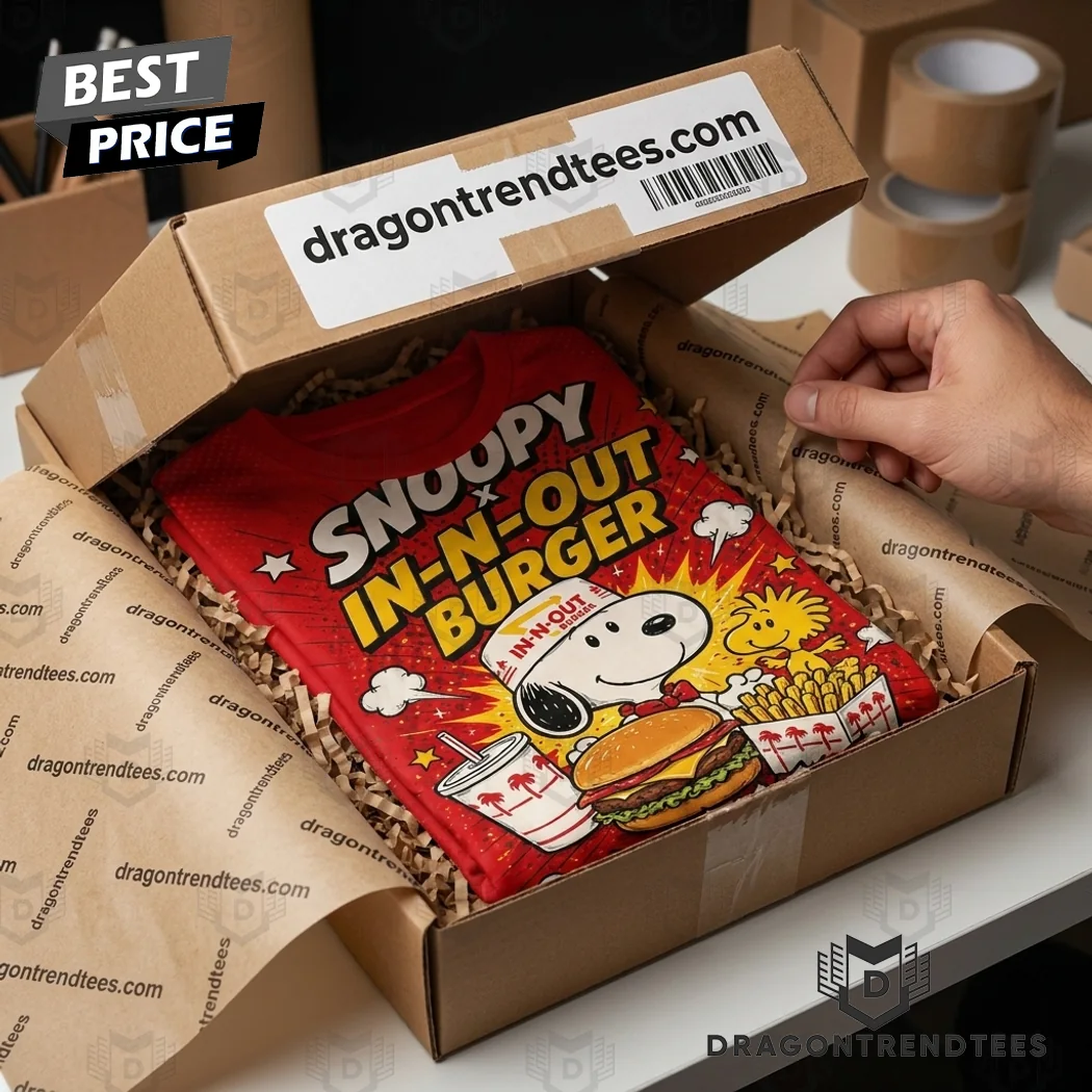 Peanuts Snoopy x In-N-Out Burger Retro Red Cartoon Woodstock 3D All Over Print Graphic T-Shirt Peanuts Snoopy x In-N-Out Burger Retro Red Cartoon Woodstock 3D All Over Print Graphic T-Shirt