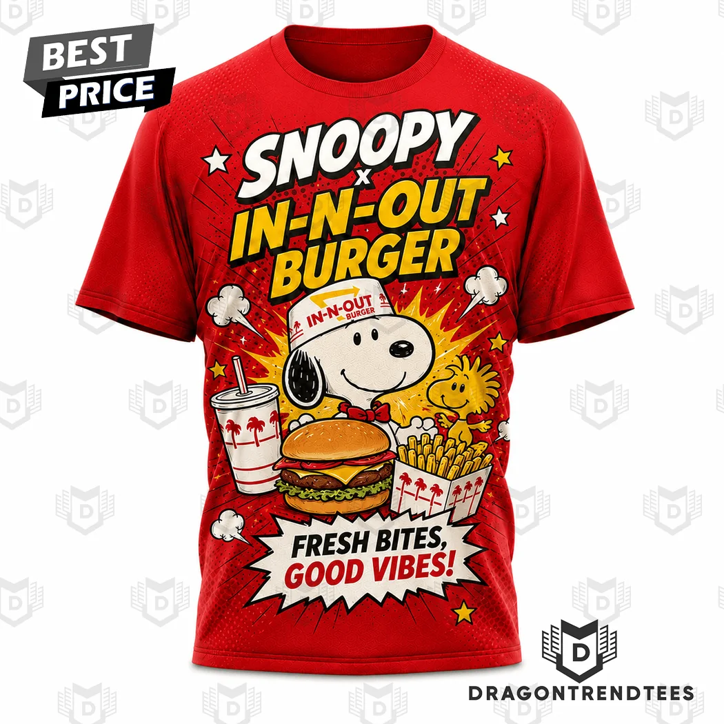 Peanuts Snoopy x In-N-Out Burger Retro Red Cartoon Woodstock 3D All Over Print Graphic T-Shirt Peanuts Snoopy x In-N-Out Burger Retro Red Cartoon Woodstock 3D All Over Print Graphic T-Shirt