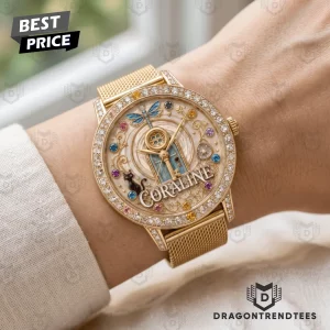 Coraline Secret Door Golden Button Imperial Ladies Edition Premium Gold Stainless Steel Watch
