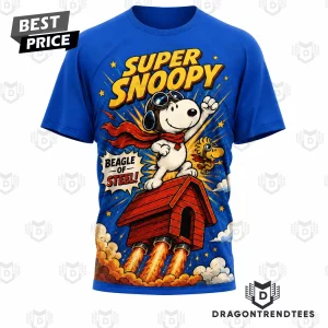 Super Snoopy Beagle of Steel Comic Hero Retro Graphic Blue 3D T-Shirt