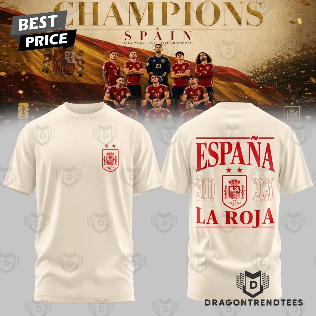 Spain National Football Team España La Roja 2026 World Cup Champions Commemorative Vintage Cream 3D T-Shirt Spain National Football Team España La Roja 2026 World Cup Champions Commemorative Vintage Cream 3D T-Shirt
