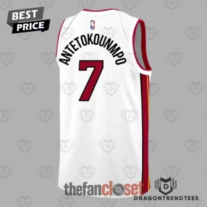 Giannis Antetokounmpo Miami Heat White Number 7 Custom Basketball Jersey