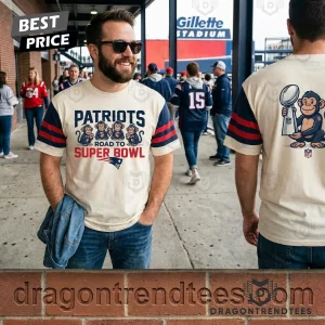 New England Patriots Road To Super Bowl Funny Monkey Trophy Retro Graphic T-Shirt