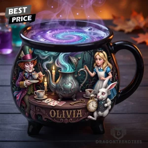 Personalized Alice in Wonderland Mad Hatter Tea Party Whimsical Fantasy Ceramic Cauldron Mug