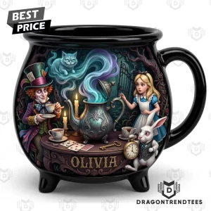 Personalized Alice in Wonderland Mad Hatter Tea Party Whimsical Fantasy Ceramic Cauldron Mug