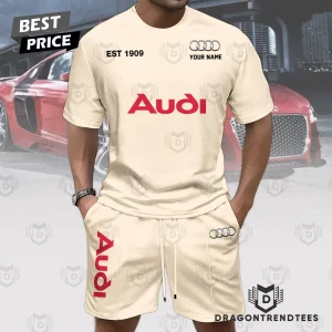 Personalized Audi Sport Red Est 1909 Custom Name Casual Summer 2-Piece T-Shirt and Shorts Set