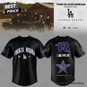 Fuerza Regida and Los Angeles Dodgers This Is Our Dream Tour Black Commemorative Baseball Jersey