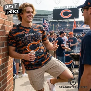 Chicago Bears Premium Orange and Navy Camouflage Graphic T-Shirt