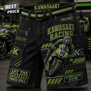 Kawasaki Racing Ninja Spirit Biker Graphic Embroidered Heavy Duty Men’s Casual Shorts