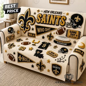 New Orleans Saints Who Dat NFL Premium Tufted 3D Embroidered Luxury Sofa Cover and Pillow Set